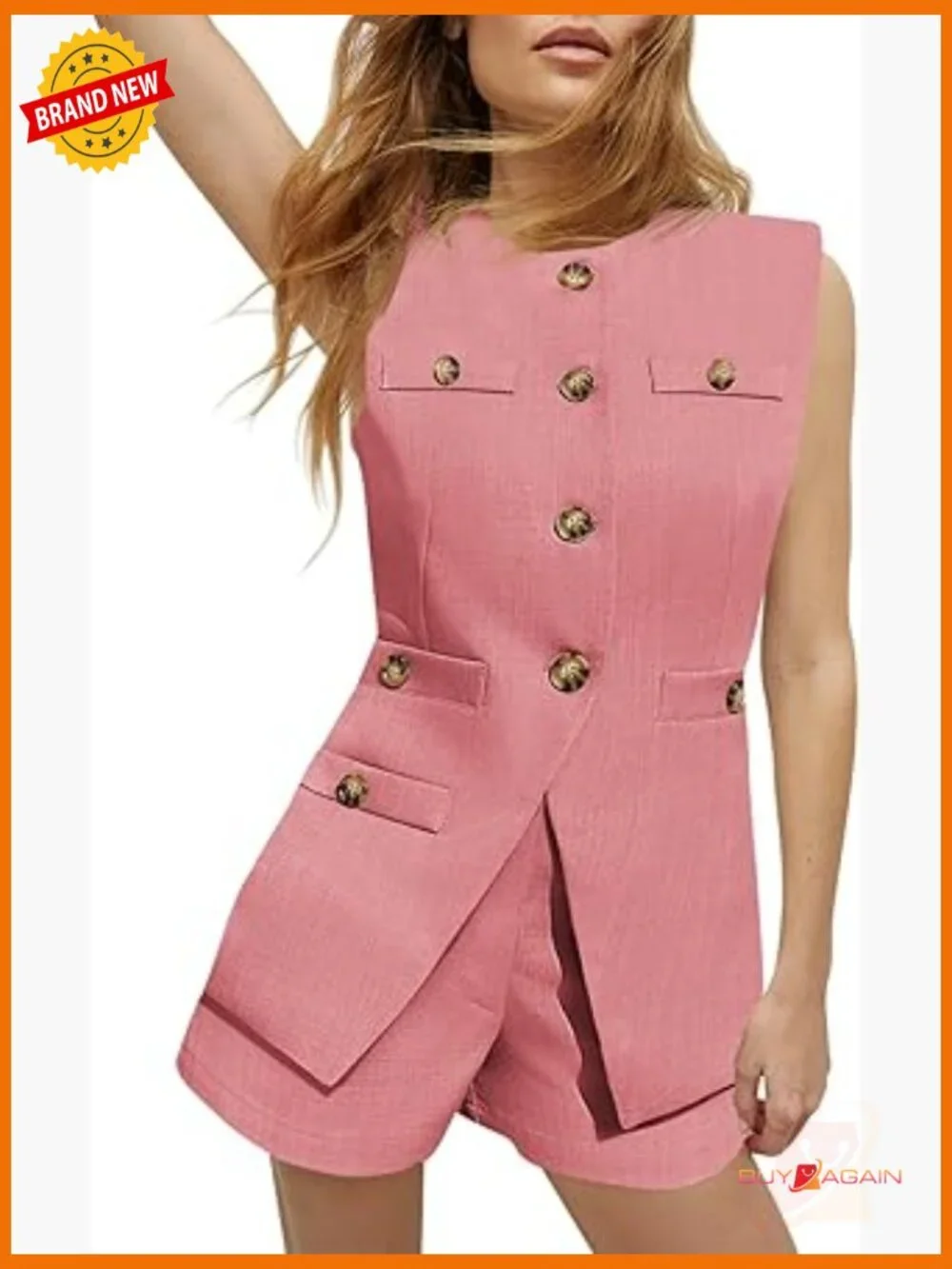 Sleeveless Blazer & Shorts Matching Set 2 Piece Outfit